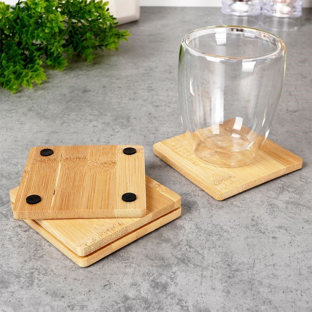 Four non-slip bamboo coasters for cups and glasses