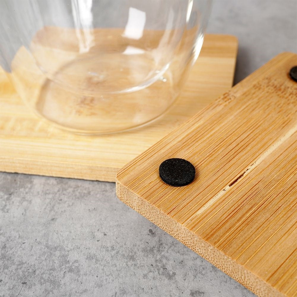 Four non-slip bamboo coasters for cups and glasses