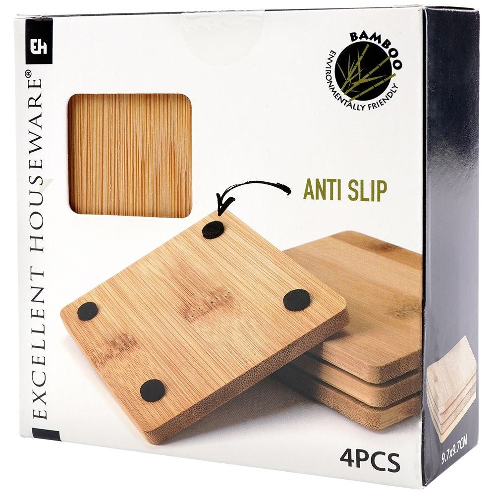 Four non-slip bamboo coasters for cups and glasses