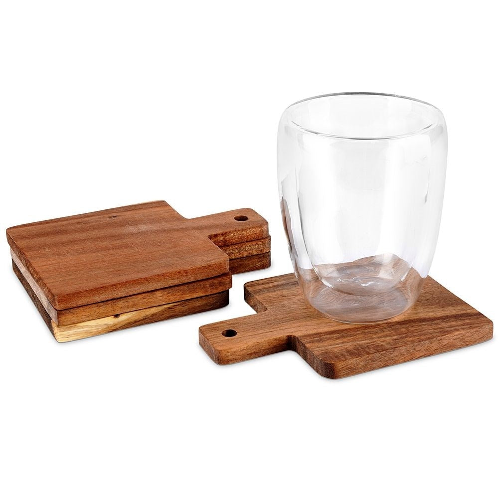 Four non-slip coasters in acacia wood for cups and glasses