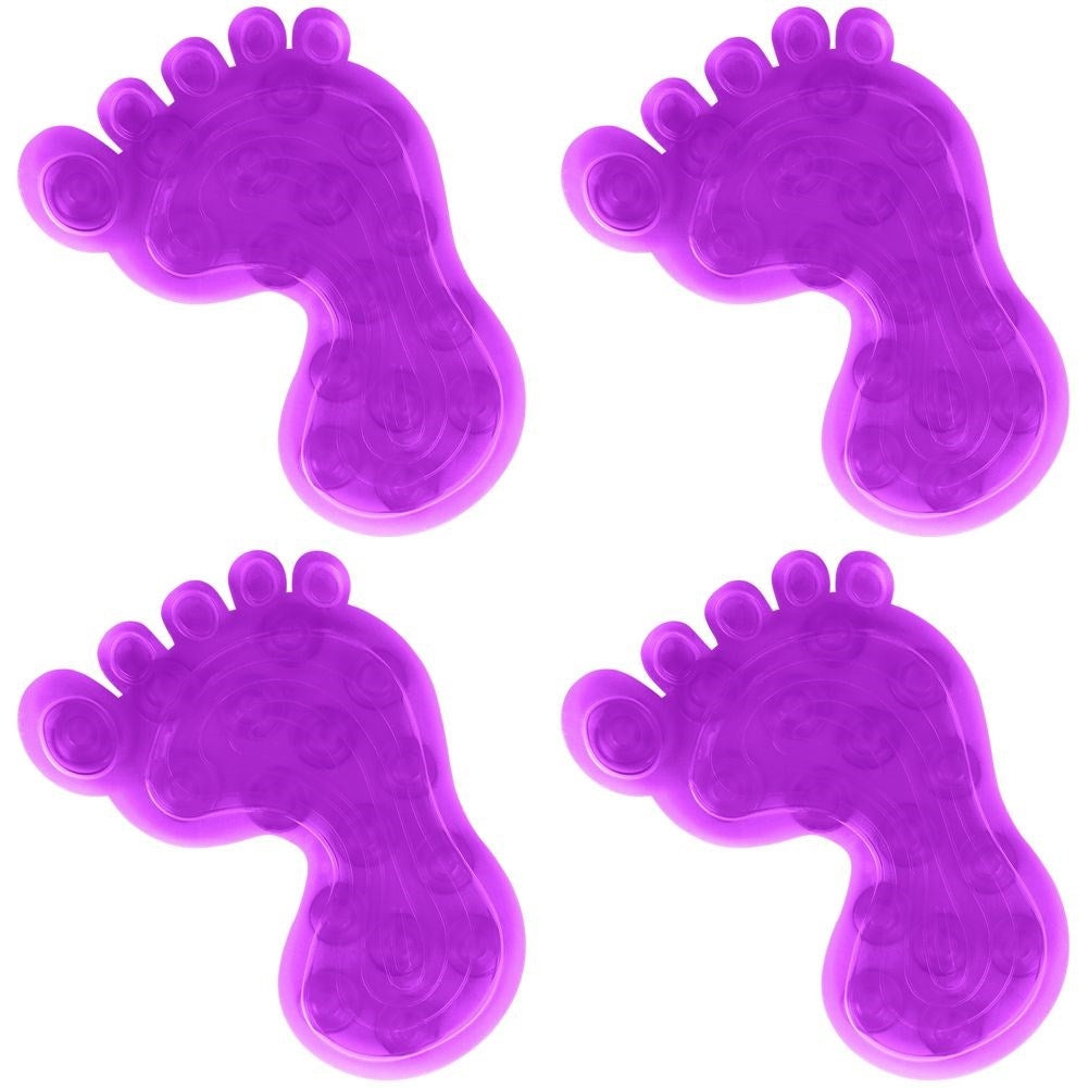 Four purple anti-slip mats with suction cups for shower/bathtub