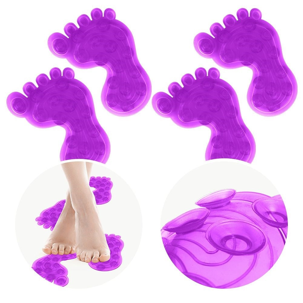 Four purple anti-slip mats with suction cups for shower/bathtub