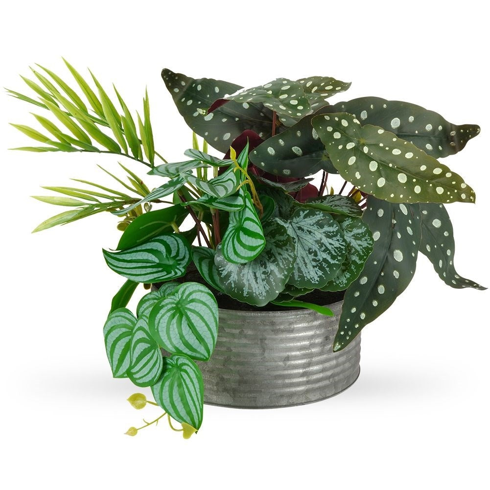 Four realistic artificial plants in pots without care