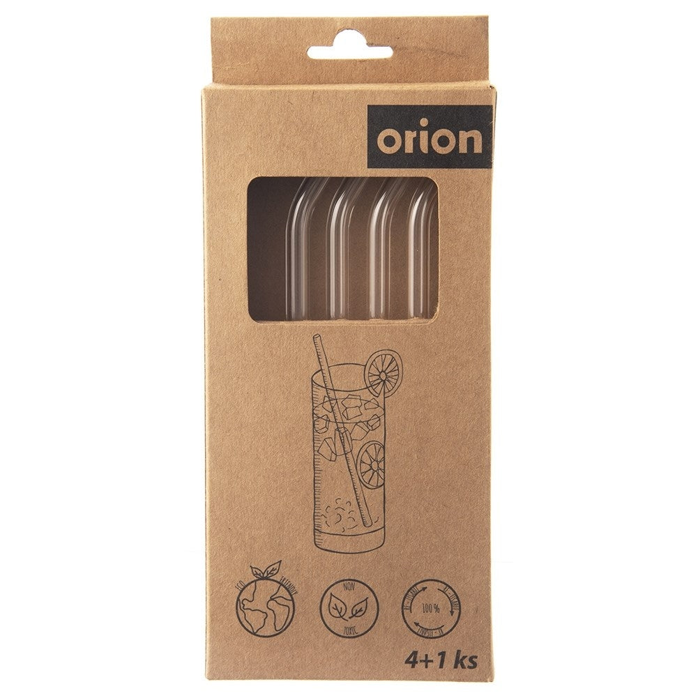 Four reusable glass straws with cleaning brush