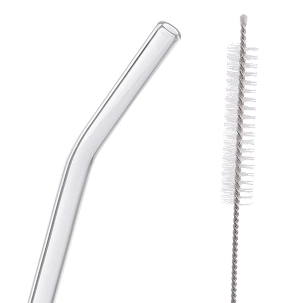 Four reusable glass straws with cleaning brush