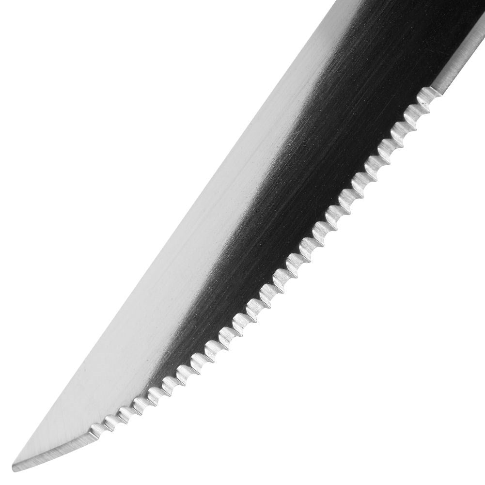 Four serrated steak knives with sturdy wooden handle for grilling