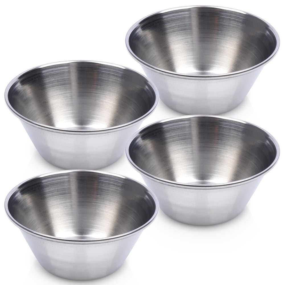 Four small serving bowls in stainless steel, silver colour