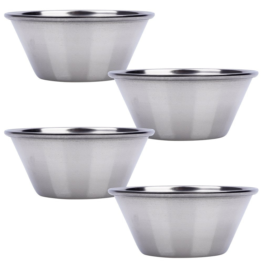 Four small serving bowls in stainless steel, silver colour