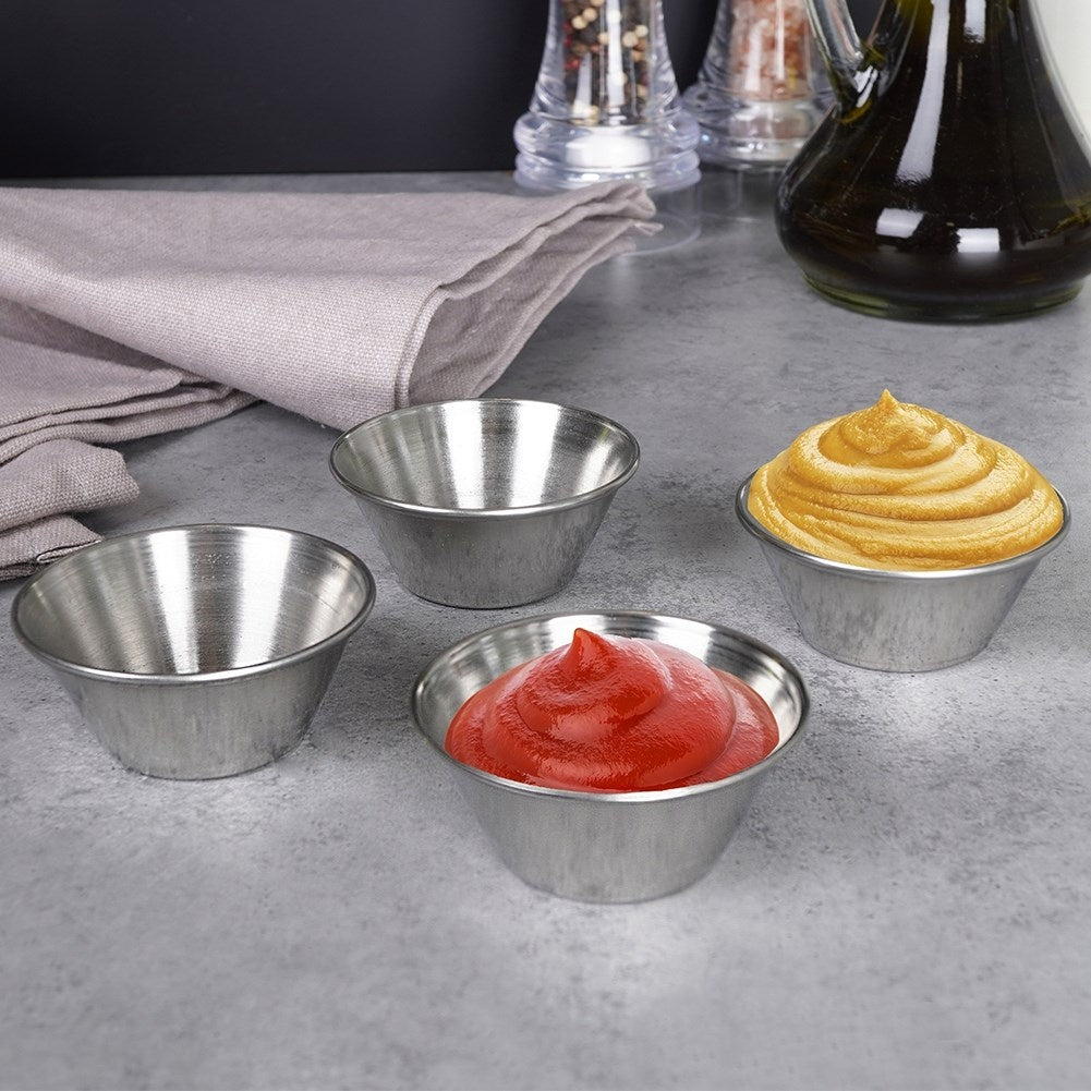 Four small serving bowls in stainless steel, silver colour
