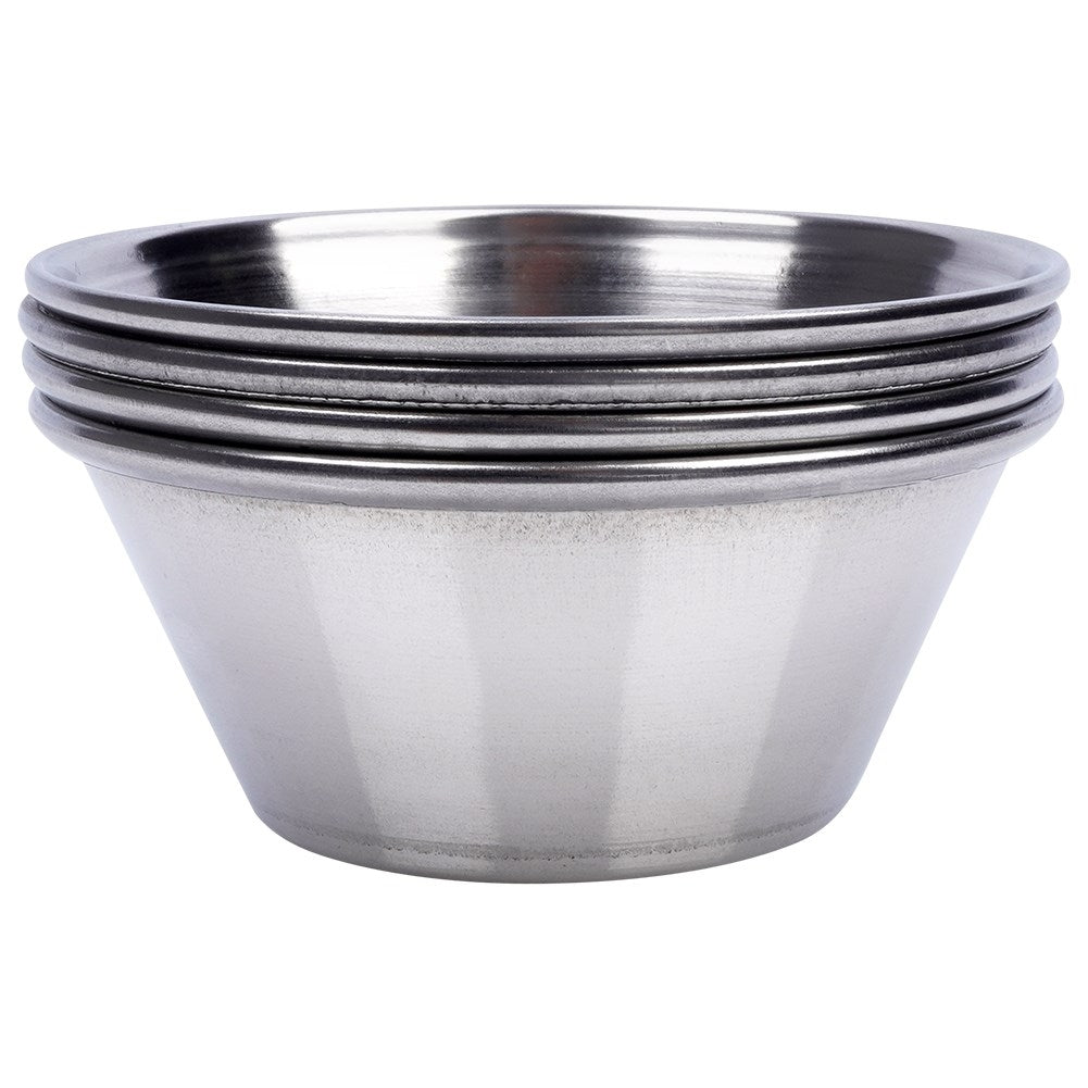 Four small serving bowls in stainless steel, silver colour