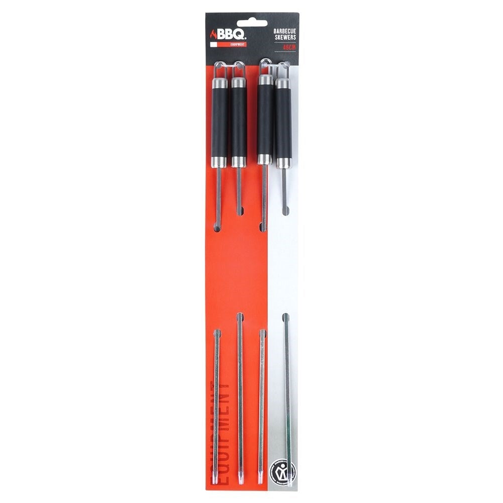 Four stainless steel grill skewers for delicious vegetable and meat skewers