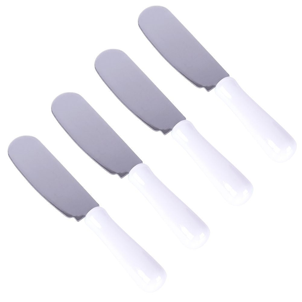 Four stainless steel knives for butter, cheeses and toppings