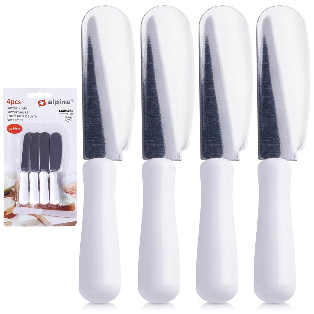 Four stainless steel knives for butter, cheeses and toppings