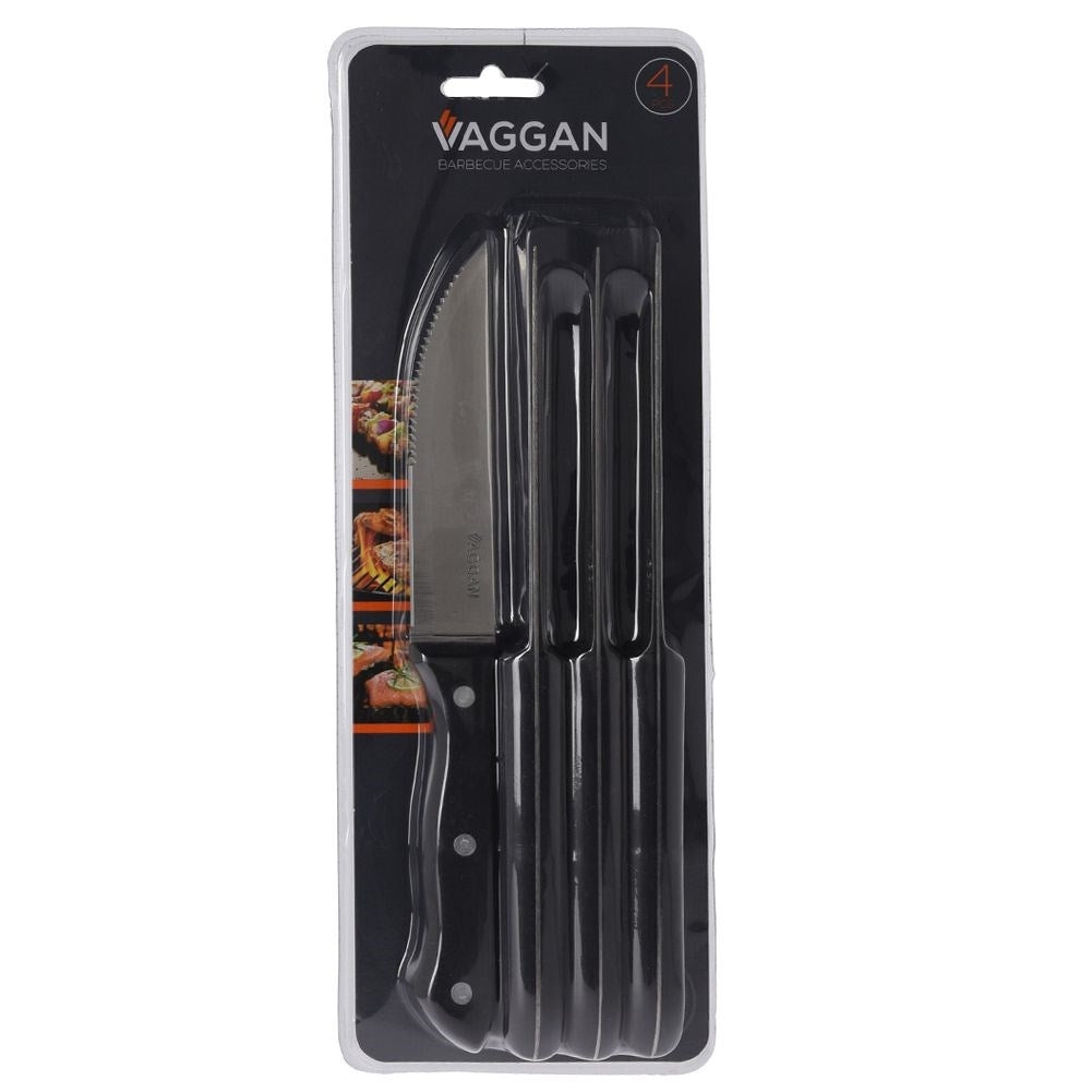 Four steak knives with serrated blades and comfortable handles
