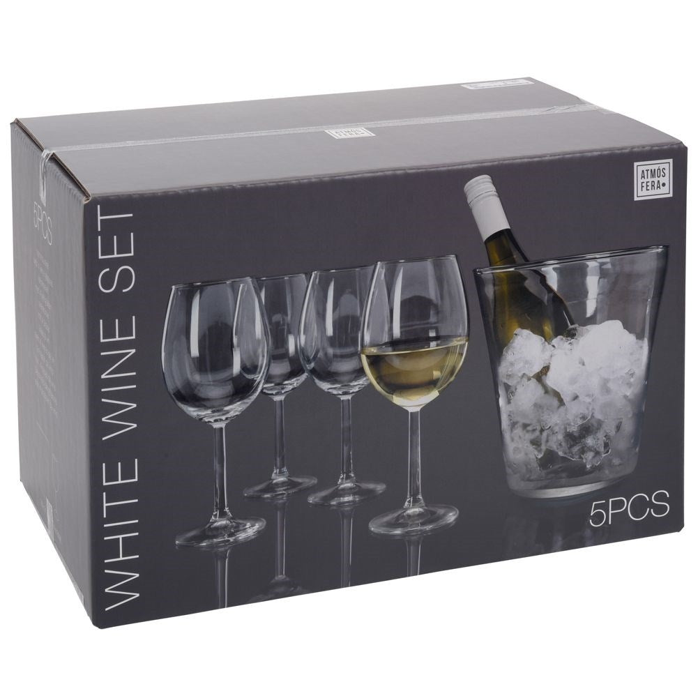 Four wine glasses with glass bucket for ice or bottle