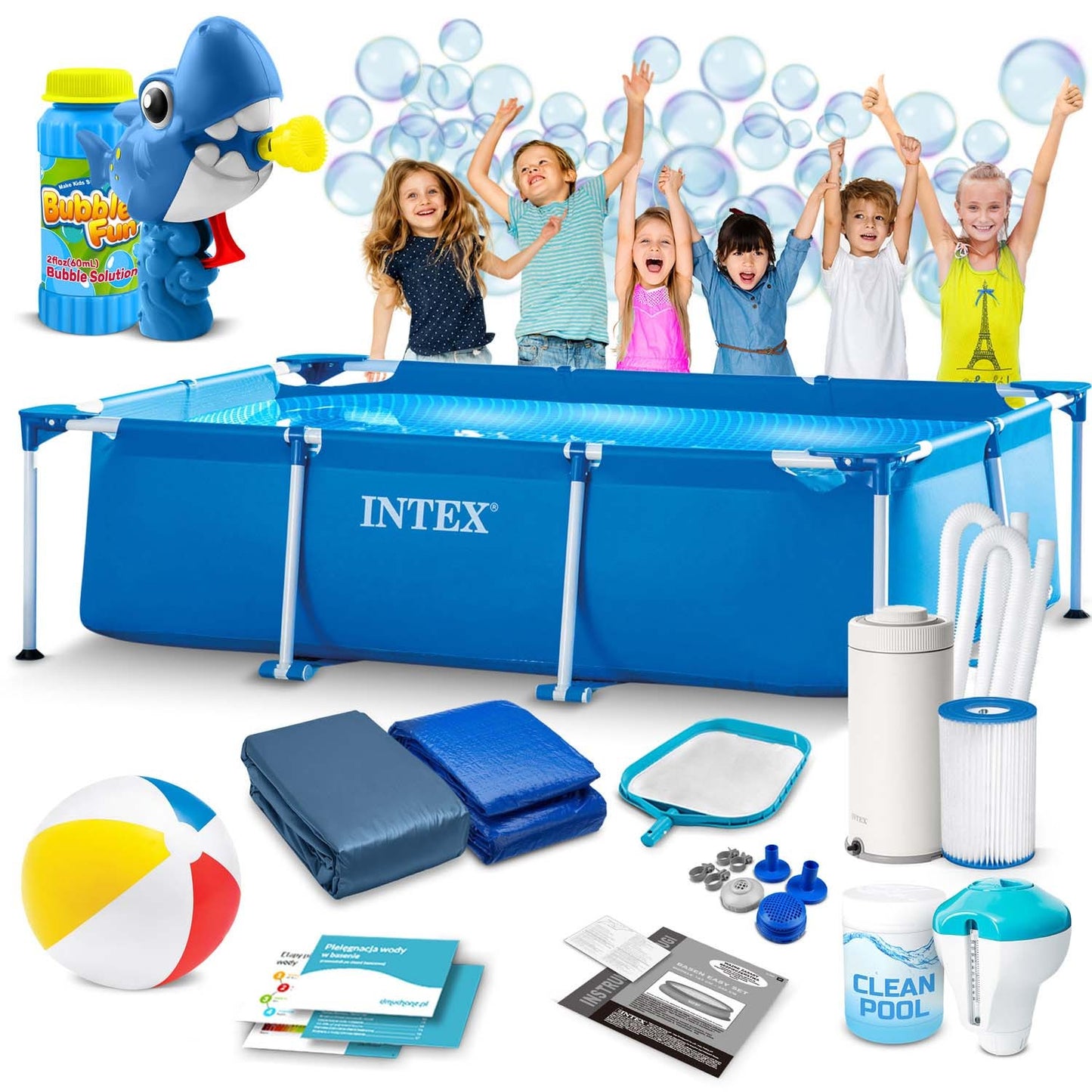 Frame garden pool 300 x 200 x 75 cm 15in1 INTEX 28272 + bubble machine FREE