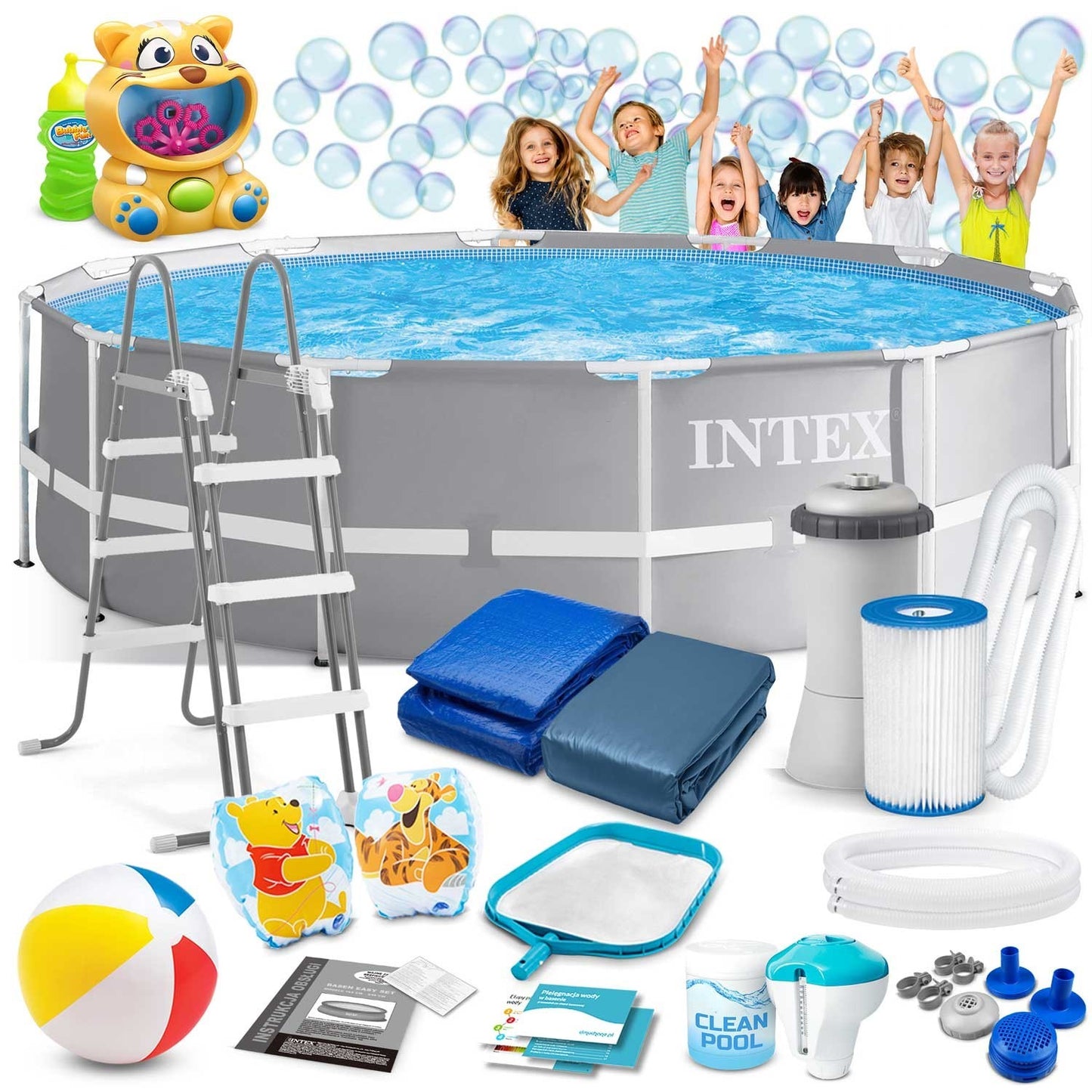 Frame garden pool 366 x 99 cm 17in1 INTEX 26716 + bubble machine FREE
