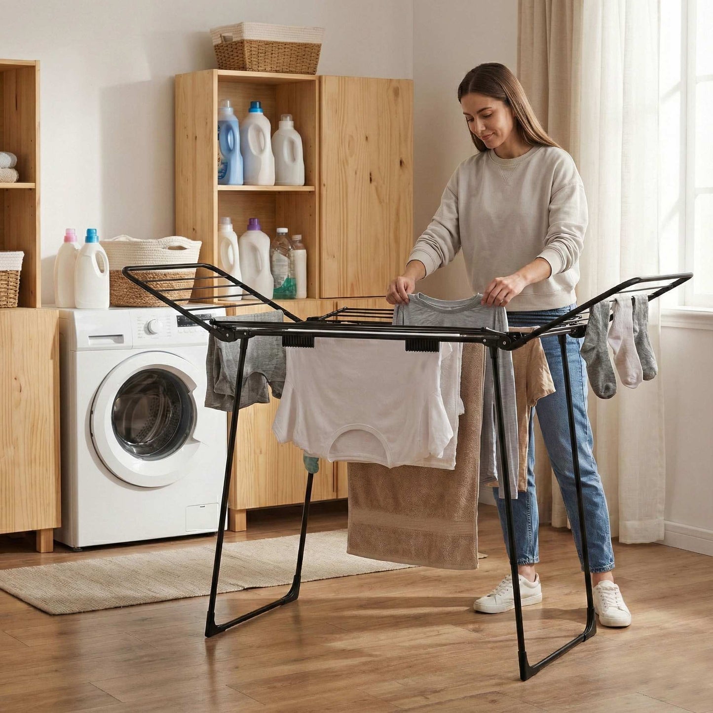 Freestanding Clothes Drying Rack, 25m, Foldable, Black