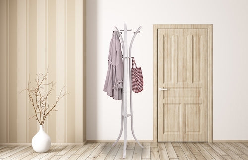 Freestanding Metal Clothes Rack, 12 Hooks, White