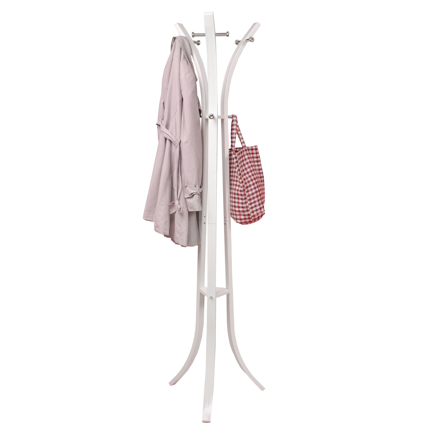 Freestanding Metal Clothes Rack, 12 Hooks, White