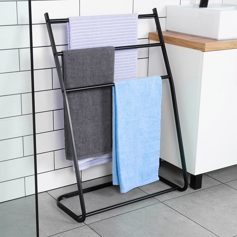 Freestanding Towel and Clothes Hanger in Black Metal