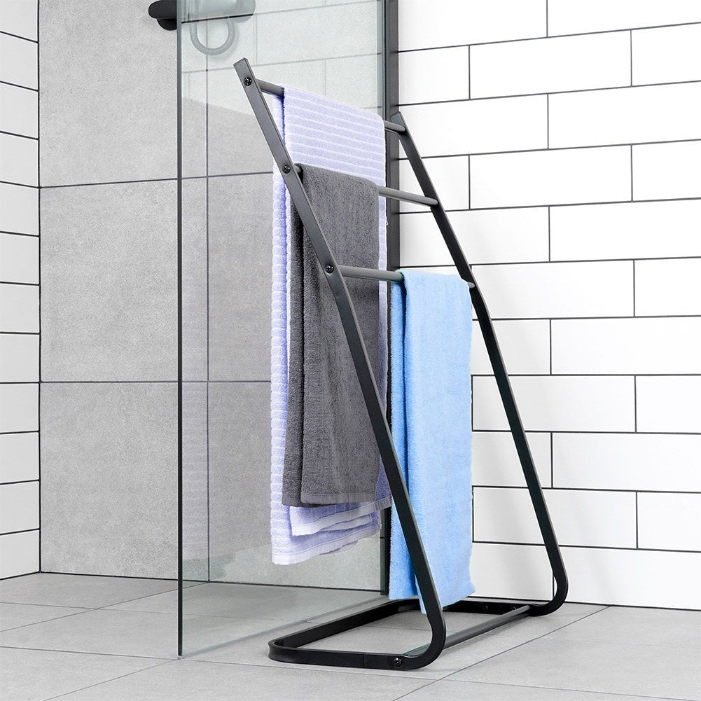Freestanding Towel and Clothes Hanger in Black Metal