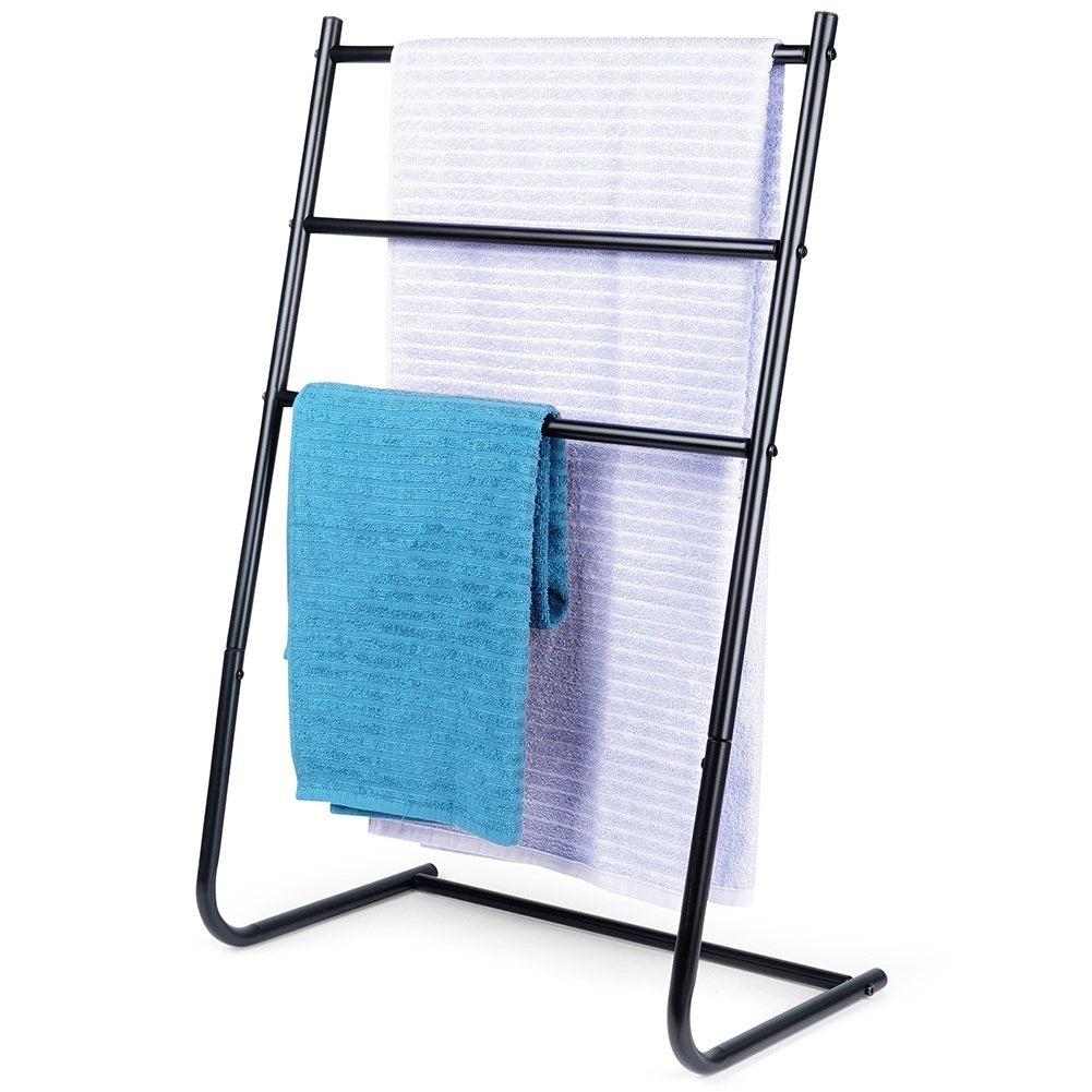 Freestanding black towel rack with three cross bars