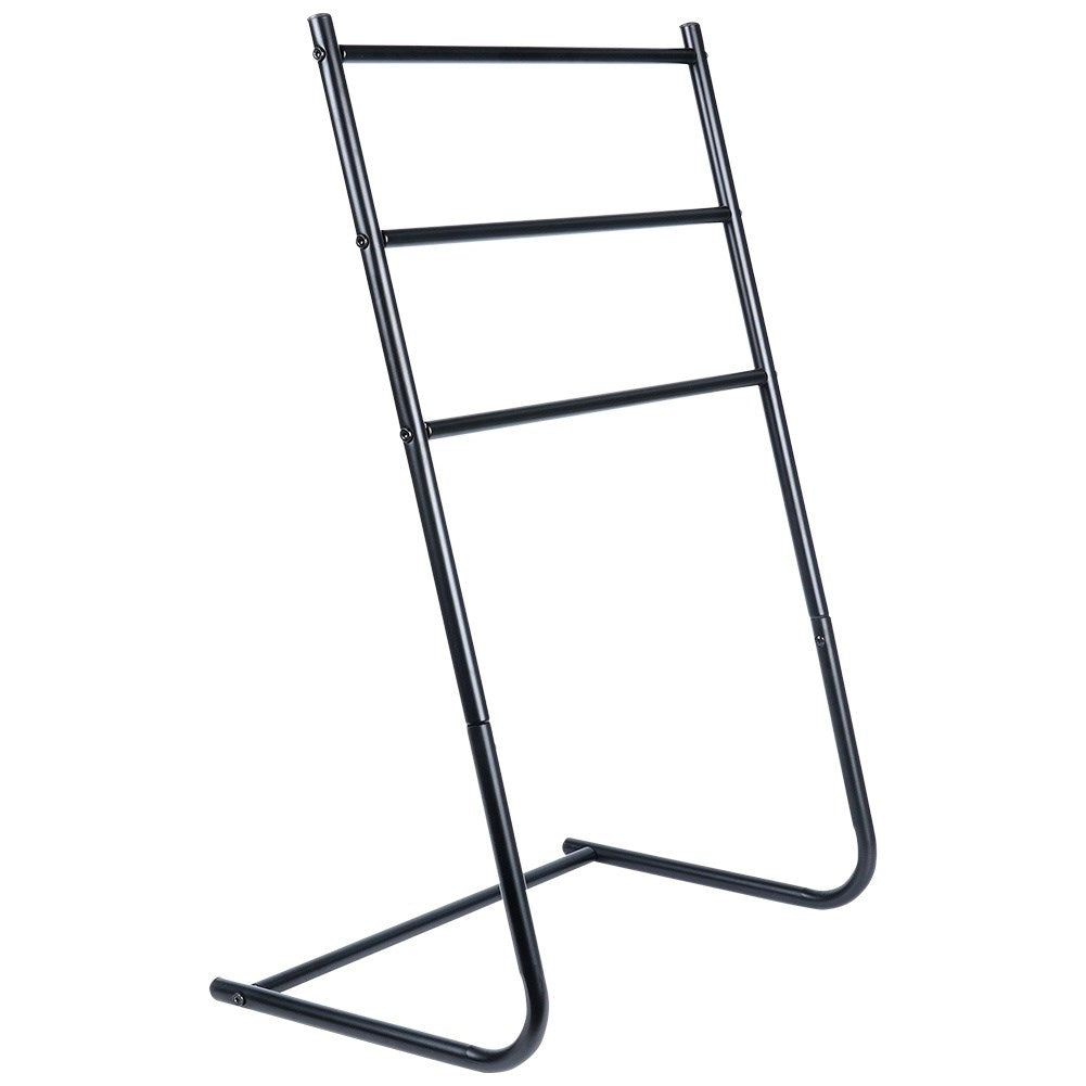 Freestanding black towel rack with three cross bars