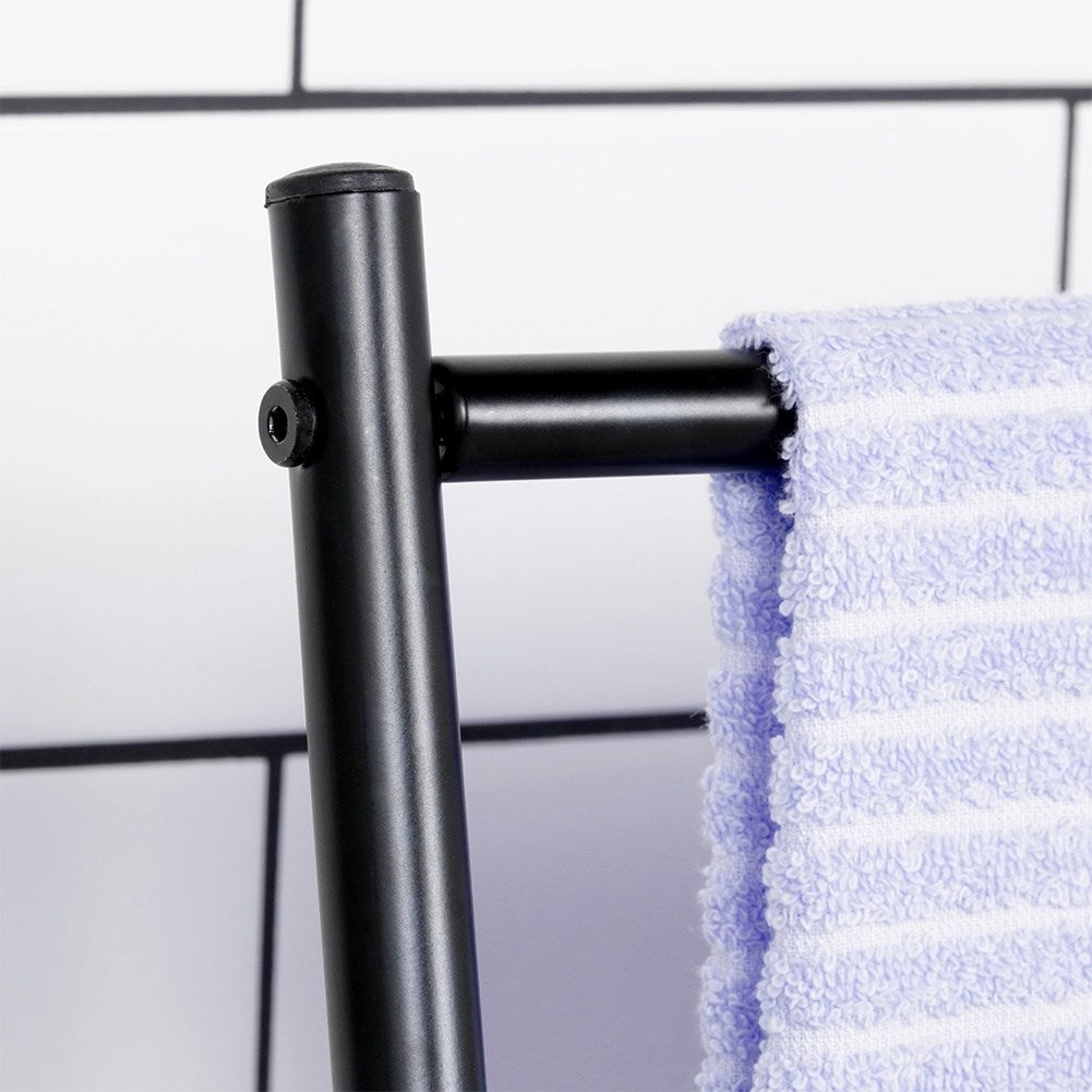 Freestanding black towel rack with three cross bars