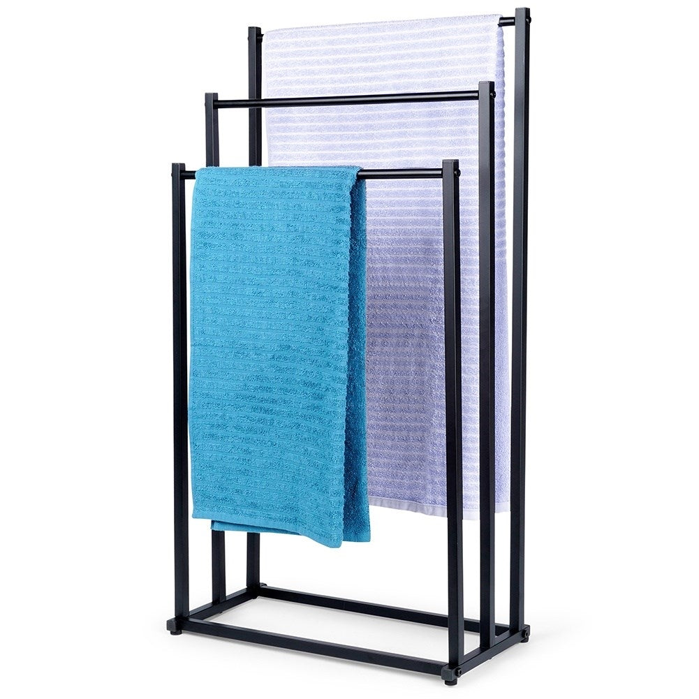 Freestanding towel rail with 3 black metal bars