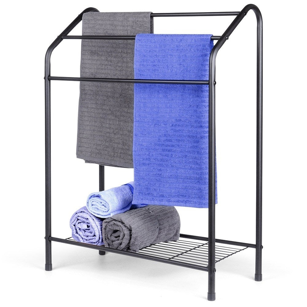 Freestanding towel rail with shelf, trendy black color
