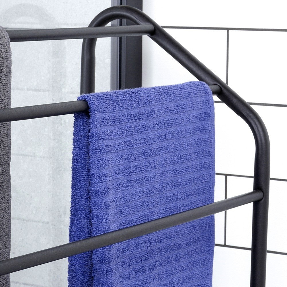 Freestanding towel rail with shelf, trendy black color
