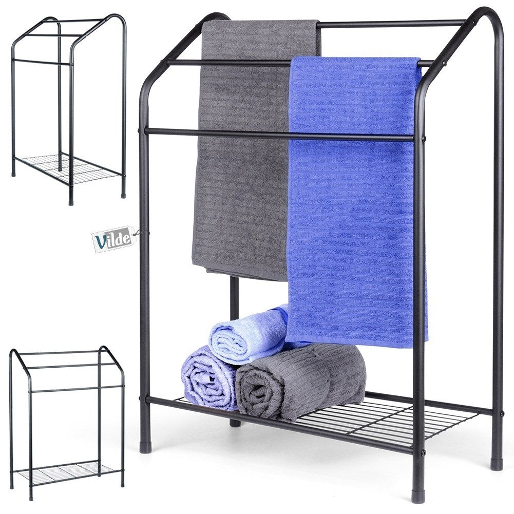 Freestanding towel rail with shelf, trendy black color