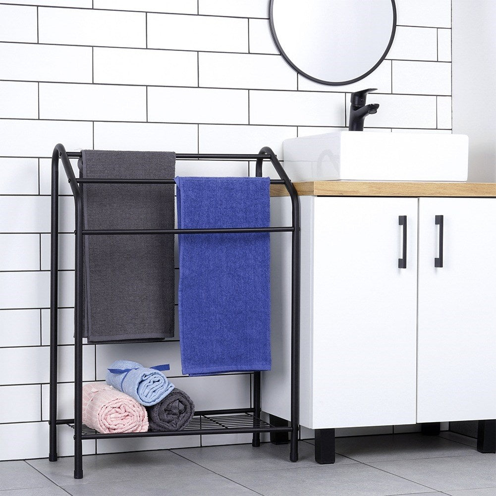 Freestanding towel rail with shelf, trendy black color