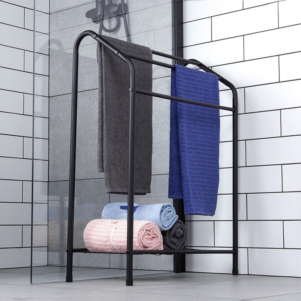 Freestanding towel rail with shelf, trendy black color