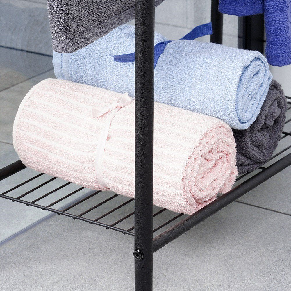 Freestanding towel rail with shelf, trendy black color