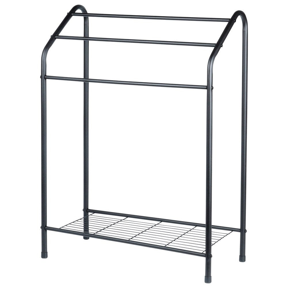 Freestanding towel rail with shelf, trendy black color