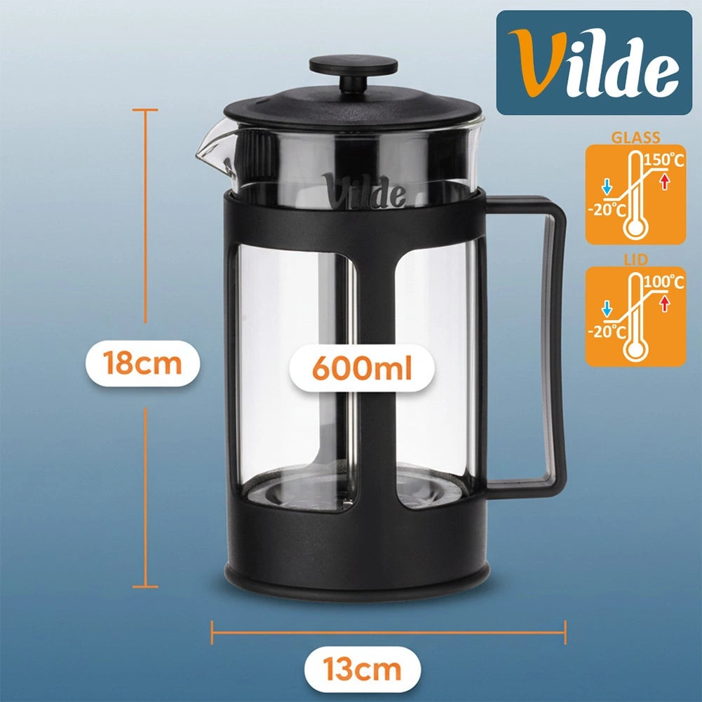 French Press Coffee Maker, 600 ml Glass