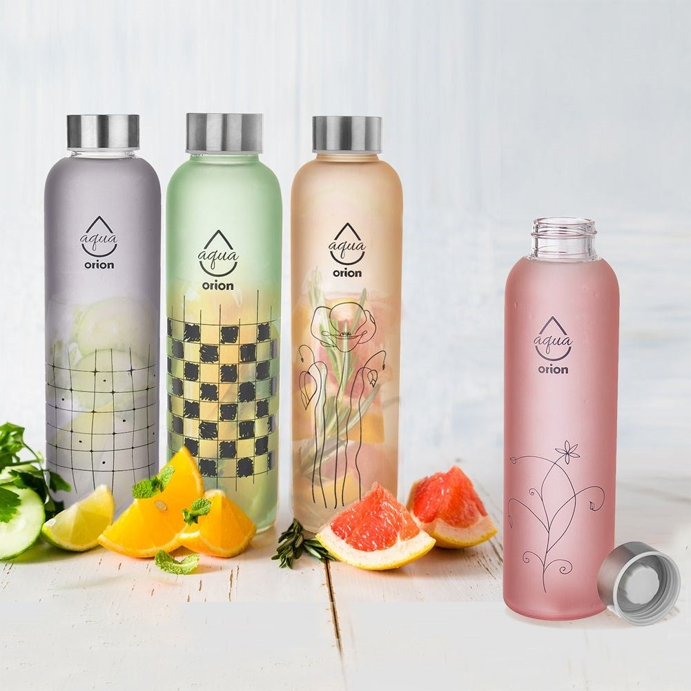 Frosted Water Bottle with Steel Lid and Seal for Transport