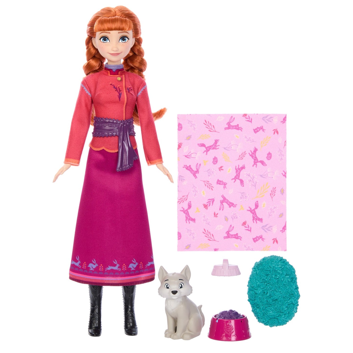 Frozen Anna Doll & Baby Wolf Playset with Accessories
