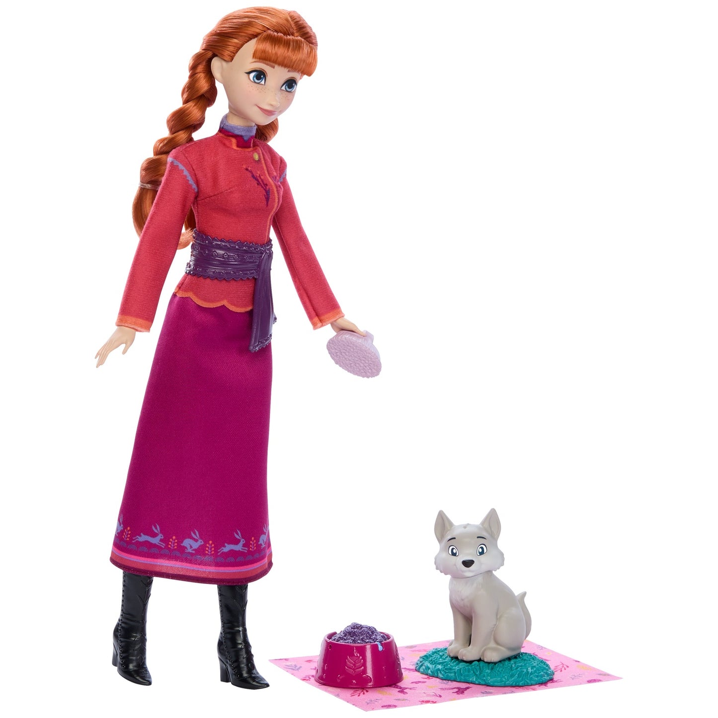 Frozen Anna Doll & Baby Wolf Playset with Accessories