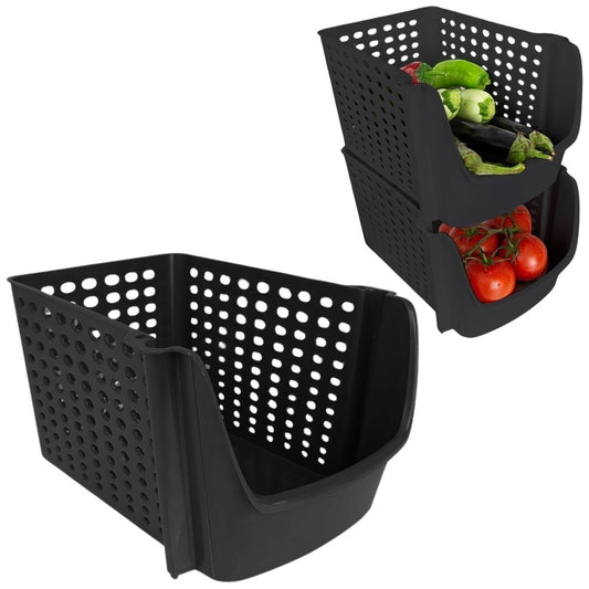 Fruit and Vegetable Basket, Black Plastic, Stackable