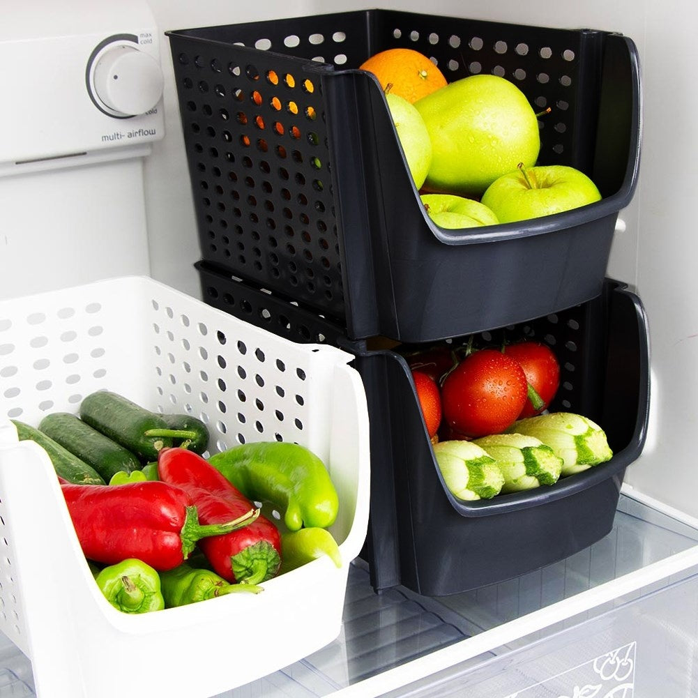 Fruit and Vegetable Basket, Black Plastic, Stackable