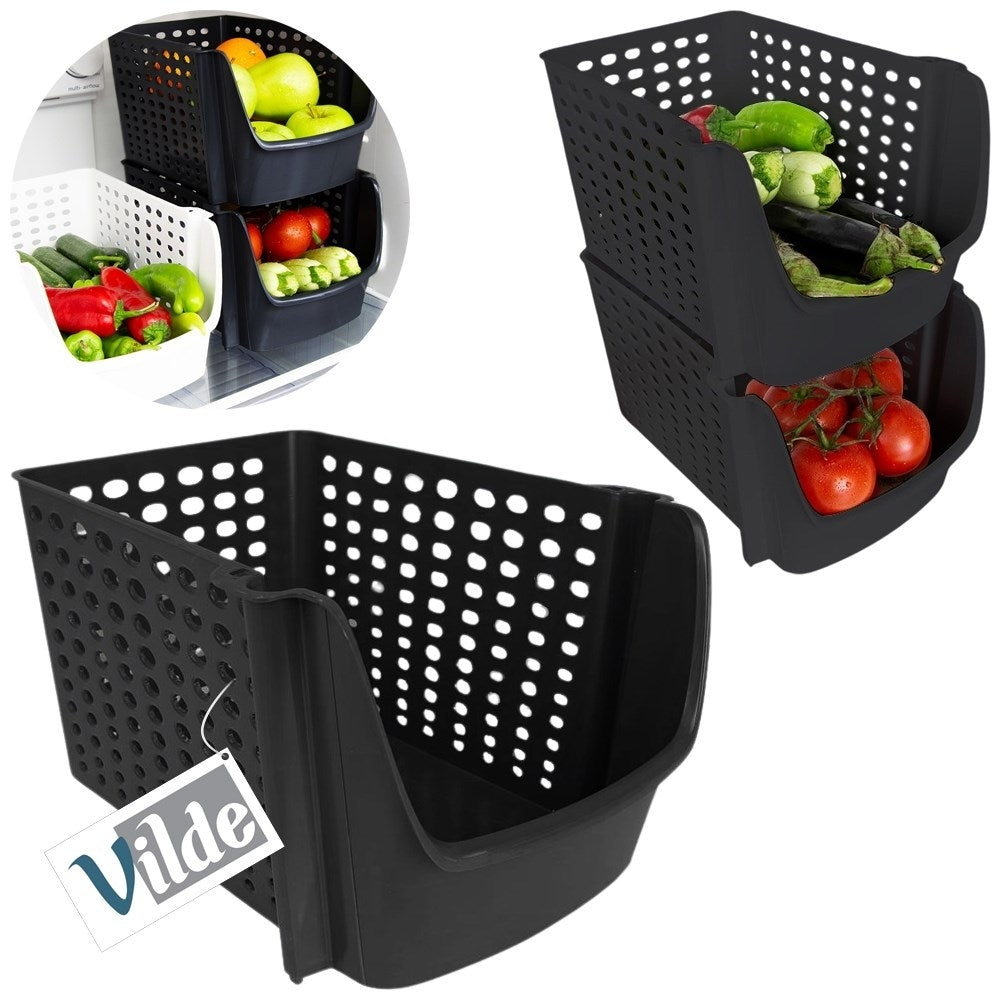 Fruit and Vegetable Basket, Black Plastic, Stackable