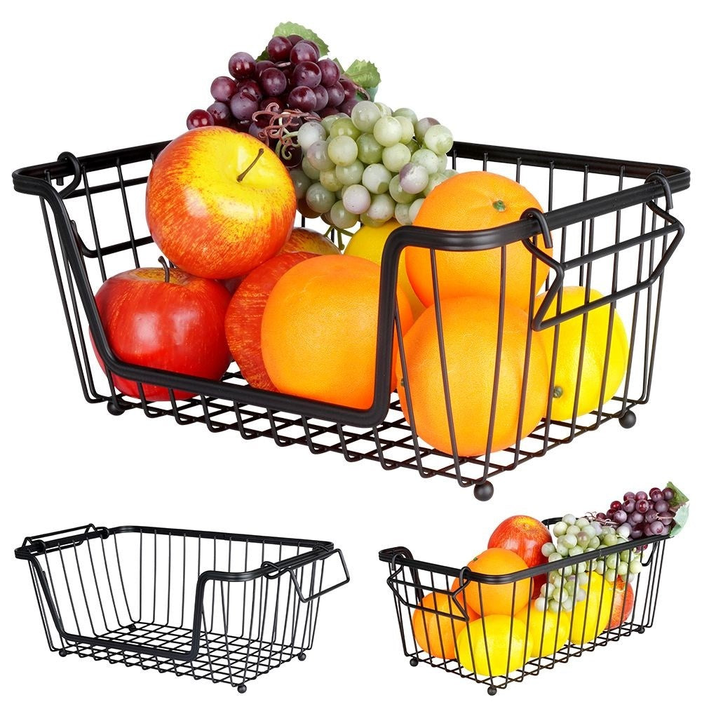 Fruit and Vegetable Basket in Black Metal, Stackable
