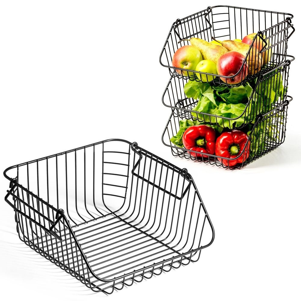 Fruit and vegetable basket in stackable black metal