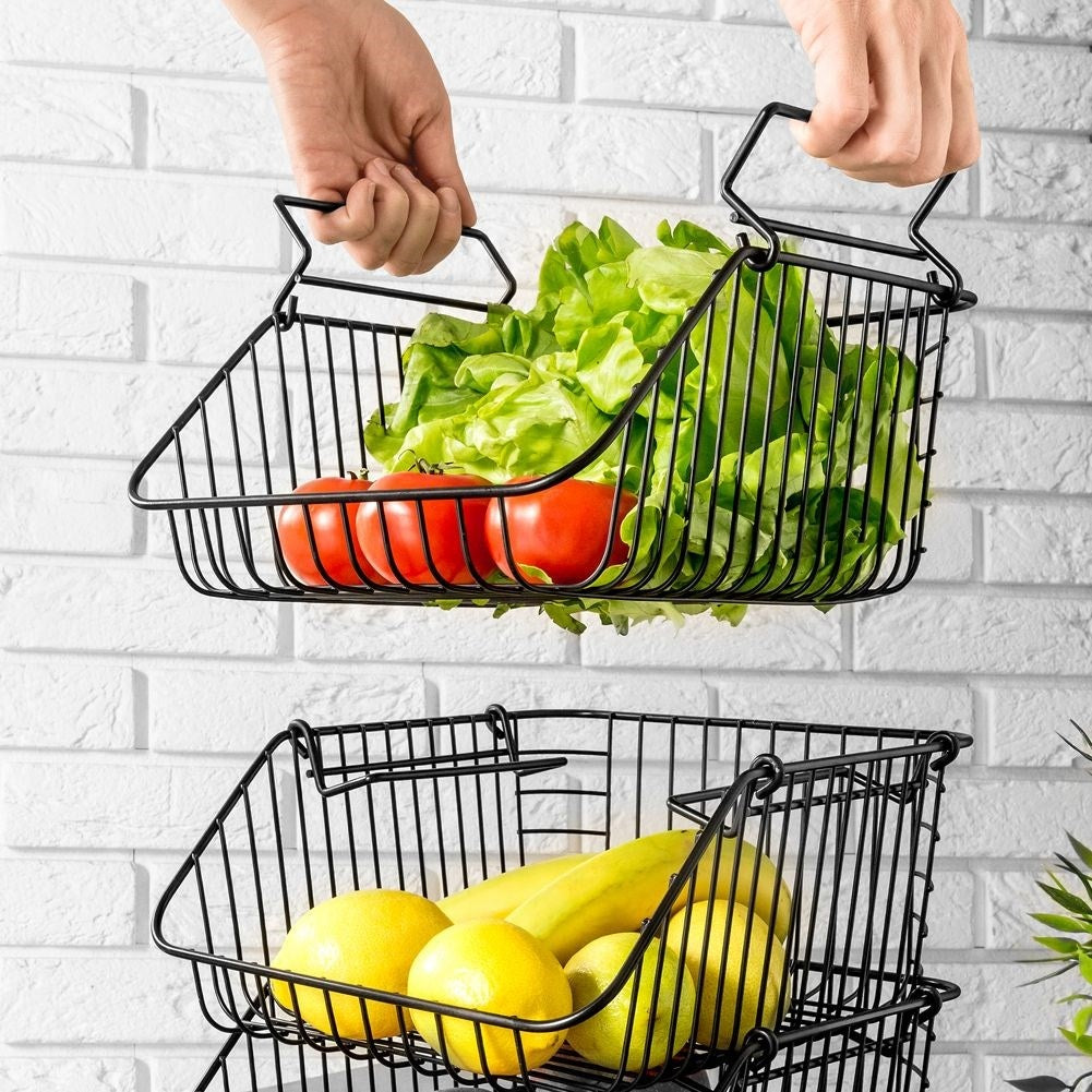 Fruit and vegetable basket in stackable black metal