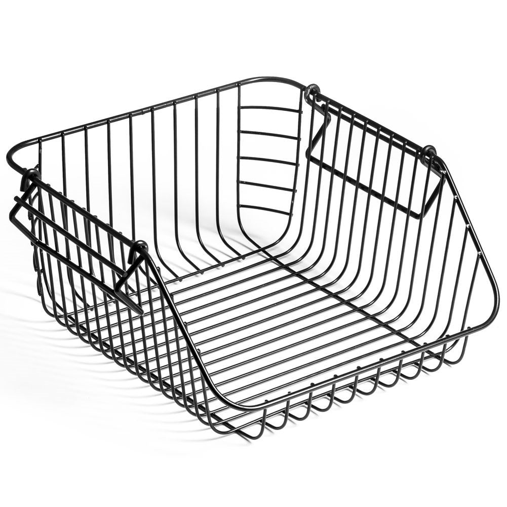 Fruit and vegetable basket in stackable black metal