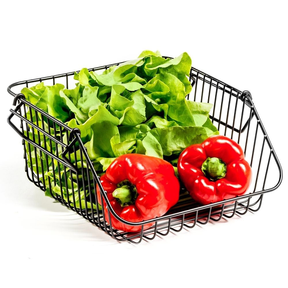 Fruit and vegetable basket in stackable black metal