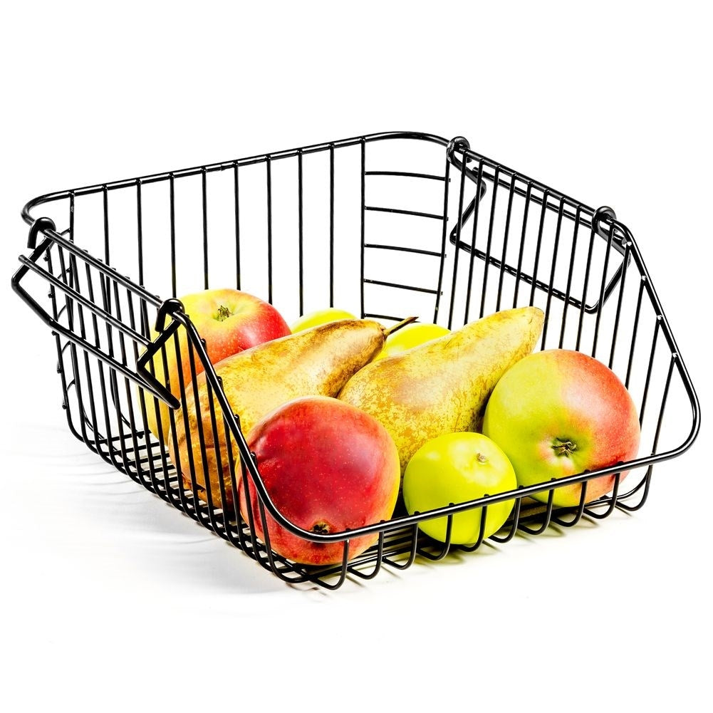Fruit and vegetable basket in stackable black metal